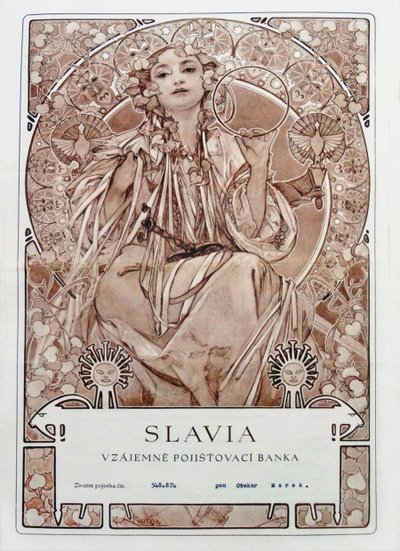 Forsikringspolice for Slavia Insurance Company, 1942. af Alfons Marie Mucha