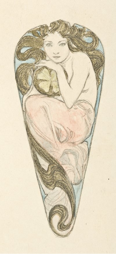 Miniatureprojekt til vedhæng til en stor overdelspænd, ca. 1900. af Alfons Marie Mucha