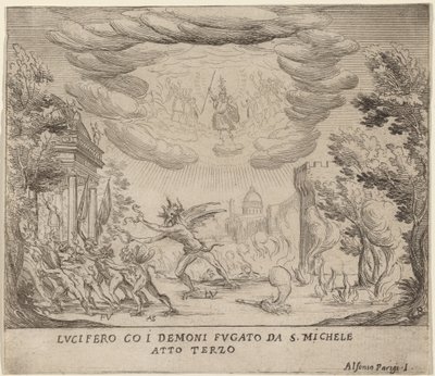 Lucifer og dæmoner på flugt fra Sankt Michael af Alfonso Parigi II