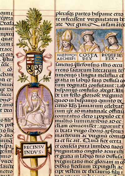 Portræt af Flavius ​​​​Recceswinth, kongen af ​​vestgoterne i Spanien fra 653 til hans død i 672, miniature i "Slægtsbogen over Spaniens konger" af Alfonso de Cartagena