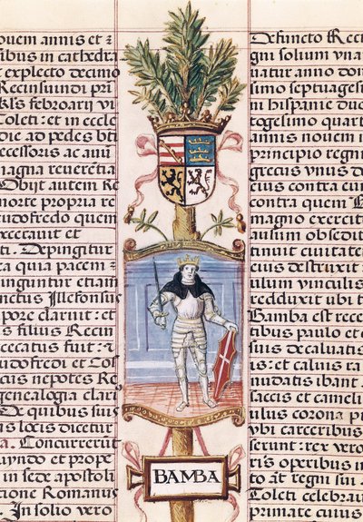 Portræt af den vestgotiske kong Wamba (d. 688, konge af Spanien fra 672-680/681, fra "Slægtsbog over kongerne af Spanien" af Alonso de Cartagena af Alfonso de Cartagena