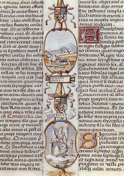 Repræsentation af de vestgotiske konger Athaulf og Sigeric, fra "Genealogy of the Kings of Spain" af Alonso af Cartagena af Alfonso de Cartagena