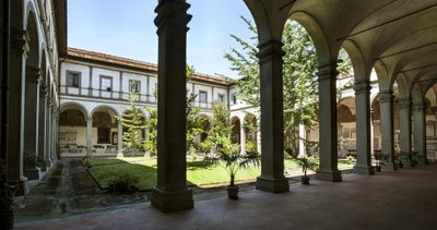 Arkitektur: udsigt over de dødes kloster (chiostro dei Morti, døde kloster) Helligåndens basilika (Basilica di santo spirito) Italien af Alfonso the Younger (attr. to) Parigi