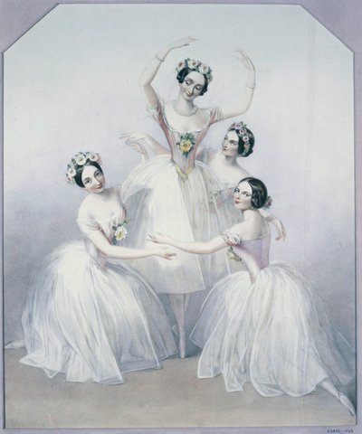 Pas de Quatre med ballerinaerne Carlotta Grisi, Marie Taglioni, Lucile Grahn og Fanny Cerito af Alfred-Edward Chalon