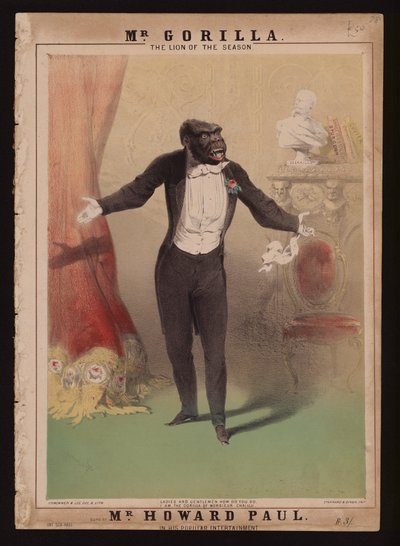 "Jeg er Monsieur Chaillus Gorilla" (farve litho) af Alfred (after) Concanen
