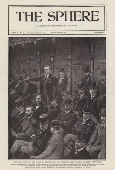 Det irske parlamentsmedlem John Redmond taler til Underhuset (litho) af Alfred (after) Pearse