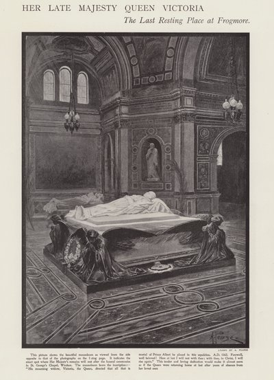 Dronning Victorias sidste hvilested ved Frogmore (litho) af Alfred (after) Pearse