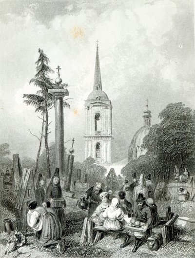 Smolensko-kirkens kirkegård, graveret af E.Smith af Alfred (after) Vickers
