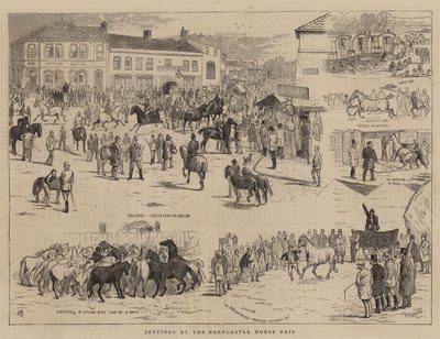 Tegninger på Horncastle Horse Fair af Alfred Chantrey Corbould