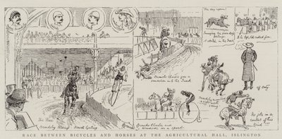 Race mellem cykler og heste i Agricultural Hall, Islington af Alfred Chantrey Corbould