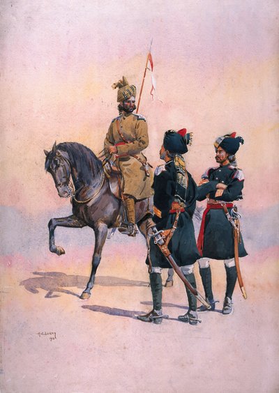 Soldat fra den 37. Lancer (Baluch-hest) Baluch, den 36. Jacobs hest Pathan og den 35. Scinde-hest, Kot Daffadar Baluch, illustration til 