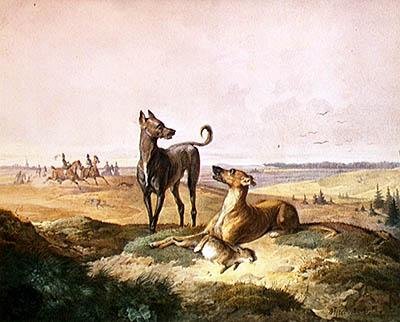 Harejagt (akvarel og kul på papir) af Alfred Dedreux