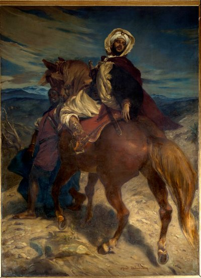 Reconquista: "" The Farewell of King Boabdil to Granada"" Kong Boabdil (Abu Abd Allah) overrakte byens nøgler til de spanske herskere den 02/01/1492. Maleri af Alfred Dehodencq (1822-1882) 1800-tallet. Svag. 3,7x2,7 m. Paris, Musee d
