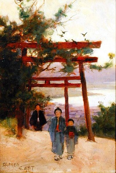 Shin-to Shrine in the Woods, ca. 1889 (olie på panel) af Alfred East