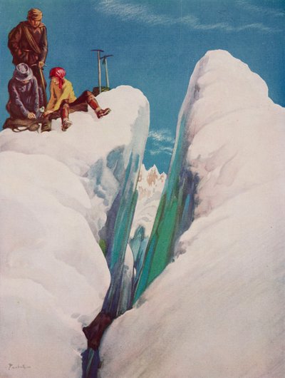 The crevasse, Mountaineering tragedy, tegning af Alfred Bestall (1892-1986) fra The Tatler, nr. 1366, 31. august. af Alfred Edmeades Bestall