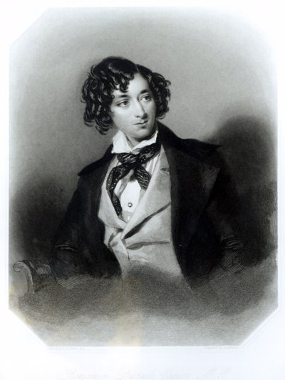 Portræt af Benjamin Disraeli Esquire (1804-81) M.P., indgraveret af H. Robinson, ca. 1840 af Alfred Edward Chalon
