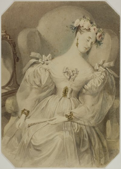 Kvinde i aftenkjole sover i lænestol af Alfred Edward Chalon