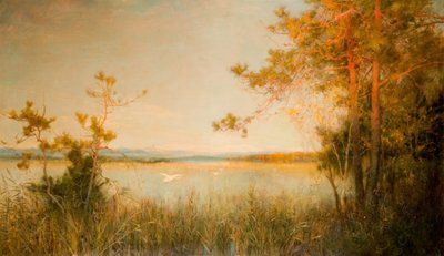 Reedy Mere And Sunlit Hills, 1890-91. af Alfred Edward East