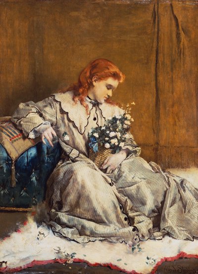 Dagdrøm, ung rødhovedet pige med blå osmannisk af Alfred Emile Stevens