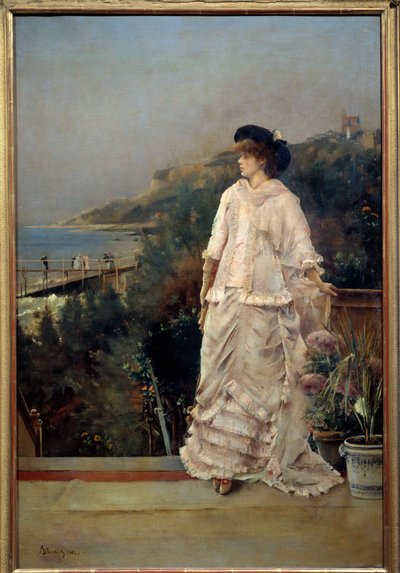 Portræt af en kvinde på en terrasse ved havet Maleri af Alfred Stevens (1823-1906) 1882 Søn. 1,1x0,66 m Paris, musee d