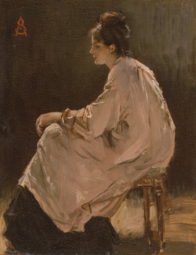 Siddende pige (olie på plade) af Alfred Emile Stevens