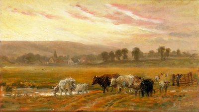 Solnedgang nær Amberley (olie på lærred) af Alfred Fitzwalter Grace