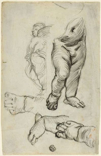 Skitser af putti (recto); studie til ornament (verso) af Alfred George Stevens