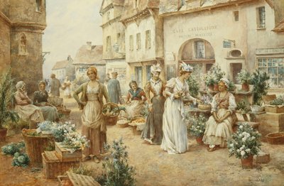 Et blomstermarked, Frankrig, 1900 af Alfred Glendening