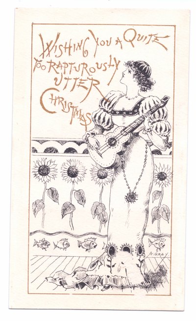 Victoriansk lykønskningskort af en æstetiker, der spiller en violin, ca. 1881 (monokrom) af Alfred Gray