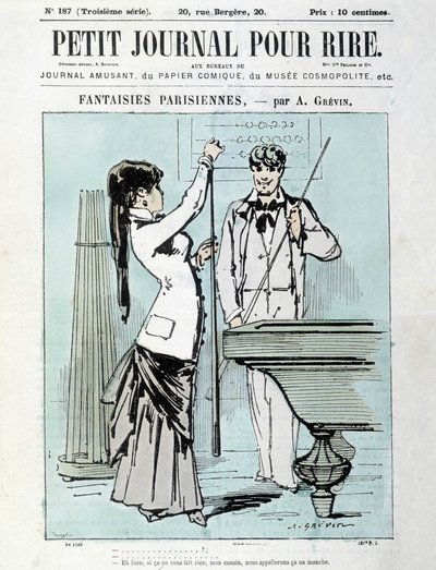 Parisiske fantasier af A. Grévin: Nå, hvis du ikke har noget imod det, min fætter, så kalder vi det et ærme. Billardspiller - cover af "Little Diary for Laughs" fra december 1903 af Alfred Grevin