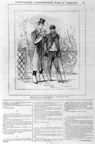 Parisiske fantasier af A. Grévin: "" klager: du har en charmerende kvinde... en kvinde, der elsker dig..." _ "" Ja, men her er: hun er min kone""". I "" Le charivari"", den 18/03/1882. af Alfred Grevin