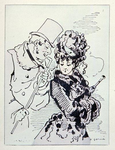 På asfalten, illustration fra Les Parisiennes, ca. 1870 af Alfred Grevin