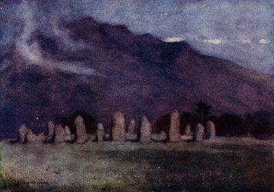 Castlerigg Stone Circle, Cumbria (farve litho) af Alfred Heaton Cooper