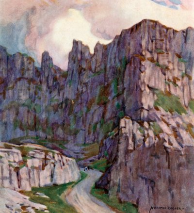 Cheddar Gorge (farve litho) af Alfred Heaton Cooper