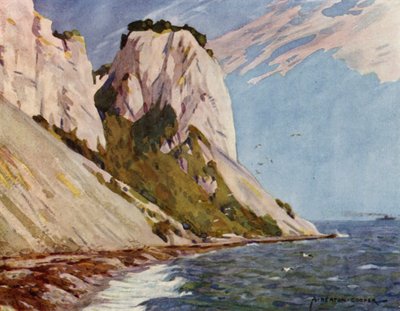 Danmark: Møn, Møns Klint (farve litho) af Alfred Heaton Cooper