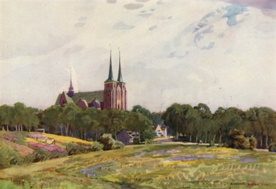 Danmark: Roskilde Domkirke (farve litho) af Alfred Heaton Cooper