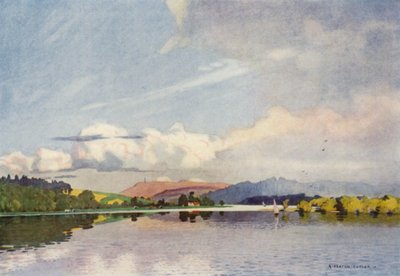Denmark: Silkeborg Lake and Himmelsbjerget (colour litho) af Alfred Heaton Cooper