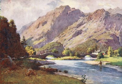 Lake District: Grange i Borrowdale, tidlig morgen (farvelitografi) af Alfred Heaton Cooper