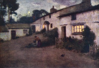 Lake District: Moonlight and Lamplight, Coniston (farvelitografi) af Alfred Heaton Cooper
