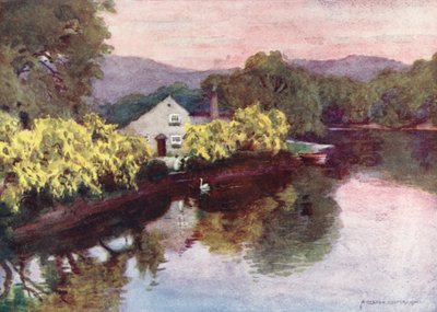 Lake District: Gamle guldregn ved Newby Bridge, Windermere (farvelitografi) af Alfred Heaton Cooper