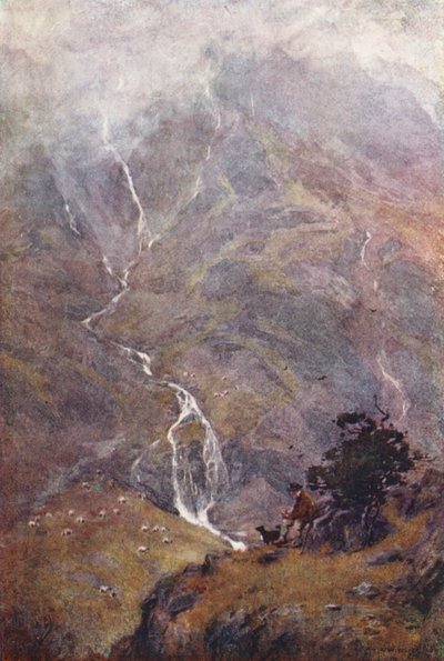 Lake District: The Shepherd, Yewdale, Coniston (farvelitografi) af Alfred Heaton Cooper