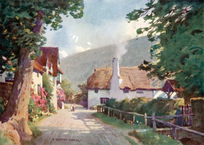 Luccombe Village (farve litho) af Alfred Heaton Cooper