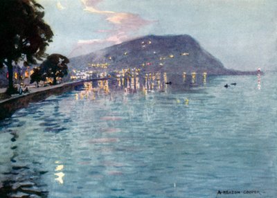 Minehead af Moonlight (farve litho) af Alfred Heaton Cooper