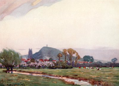 Isle of Avalon og Glastonbury Tor (farve litho) af Alfred Heaton Cooper