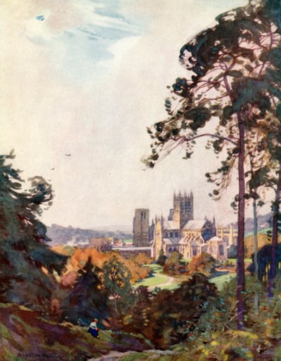 Wells Cathedral, fra Tor (farve litho) af Alfred Heaton Cooper