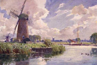 Vindmøller på Thurne, Norfolk af Alfred Heaton Cooper