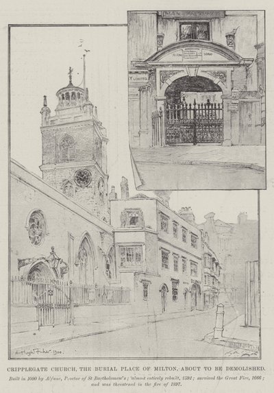 Cripplegate Church, Miltons gravsted, er ved at blive revet ned af Alfred Hugh Fisher