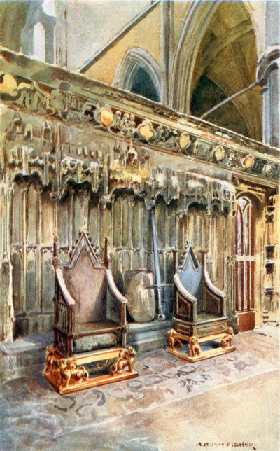 Kroningskirken: Westminster Abbey (farvelitografi) af Alfred Hugh Fisher