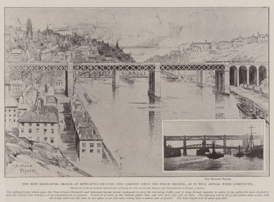 Den nye højniveaubro ved Newcastle-on-Tyne (den største siden Forth Bridge), som den vil se ud, når den er færdig af Alfred Hugh Fisher