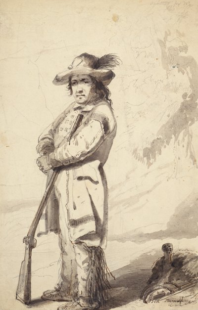 A Rocky Mountain Trapper, Bill Burrow, ca. 1837 (blyant, pen og blæk og vask på papir) af Alfred Jacob Miller